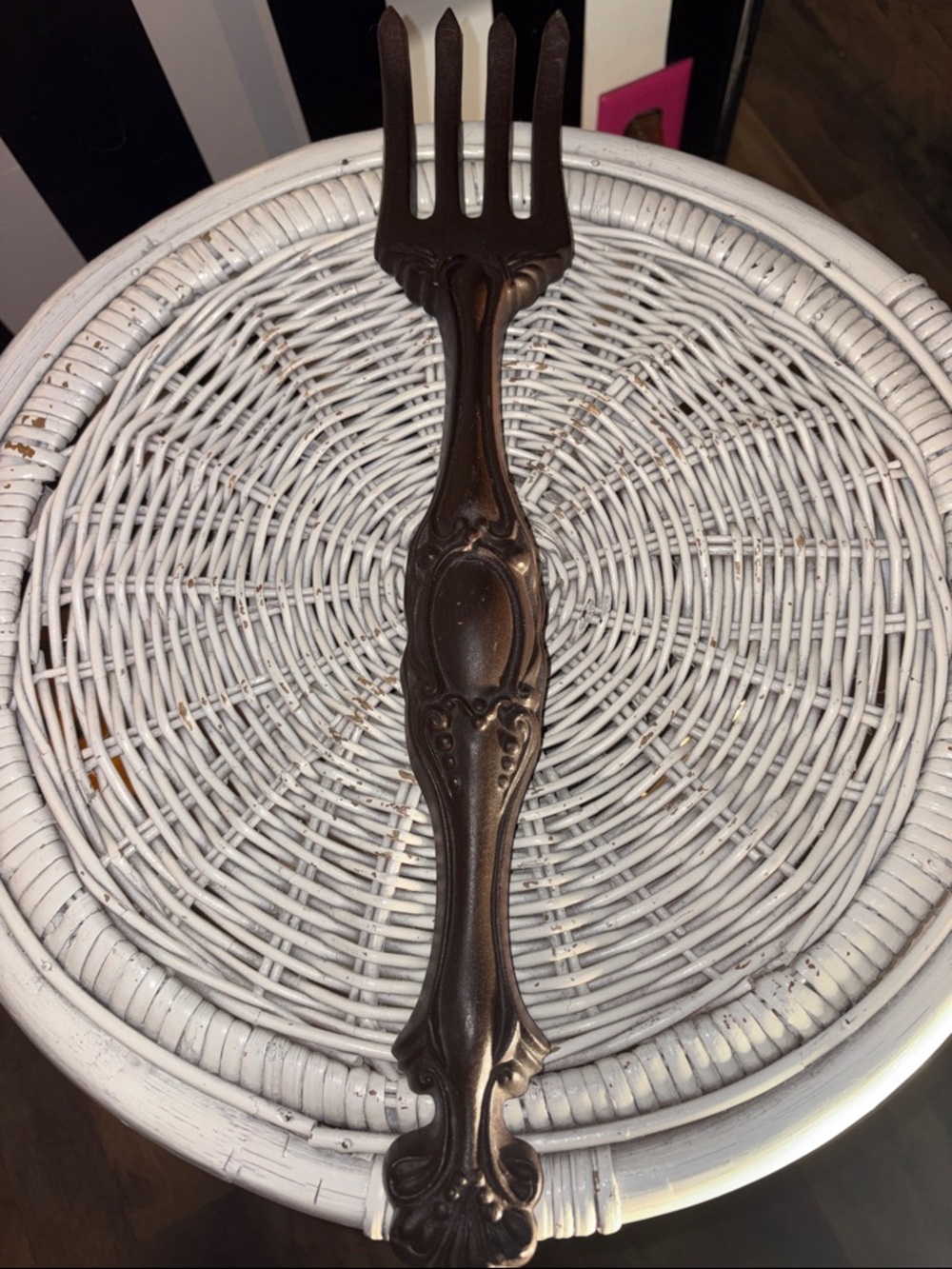 70s Vintage Brown Ornate Decorative Dining Fork Home/Wall Decor Brown Ceramic